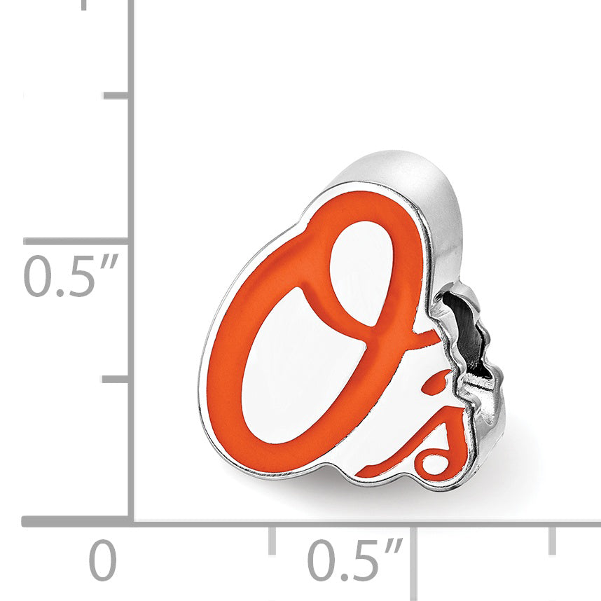 Sterling Silver Rhodium-plated MLB LogoArt Baltimore Orioles O's Enameled Bead