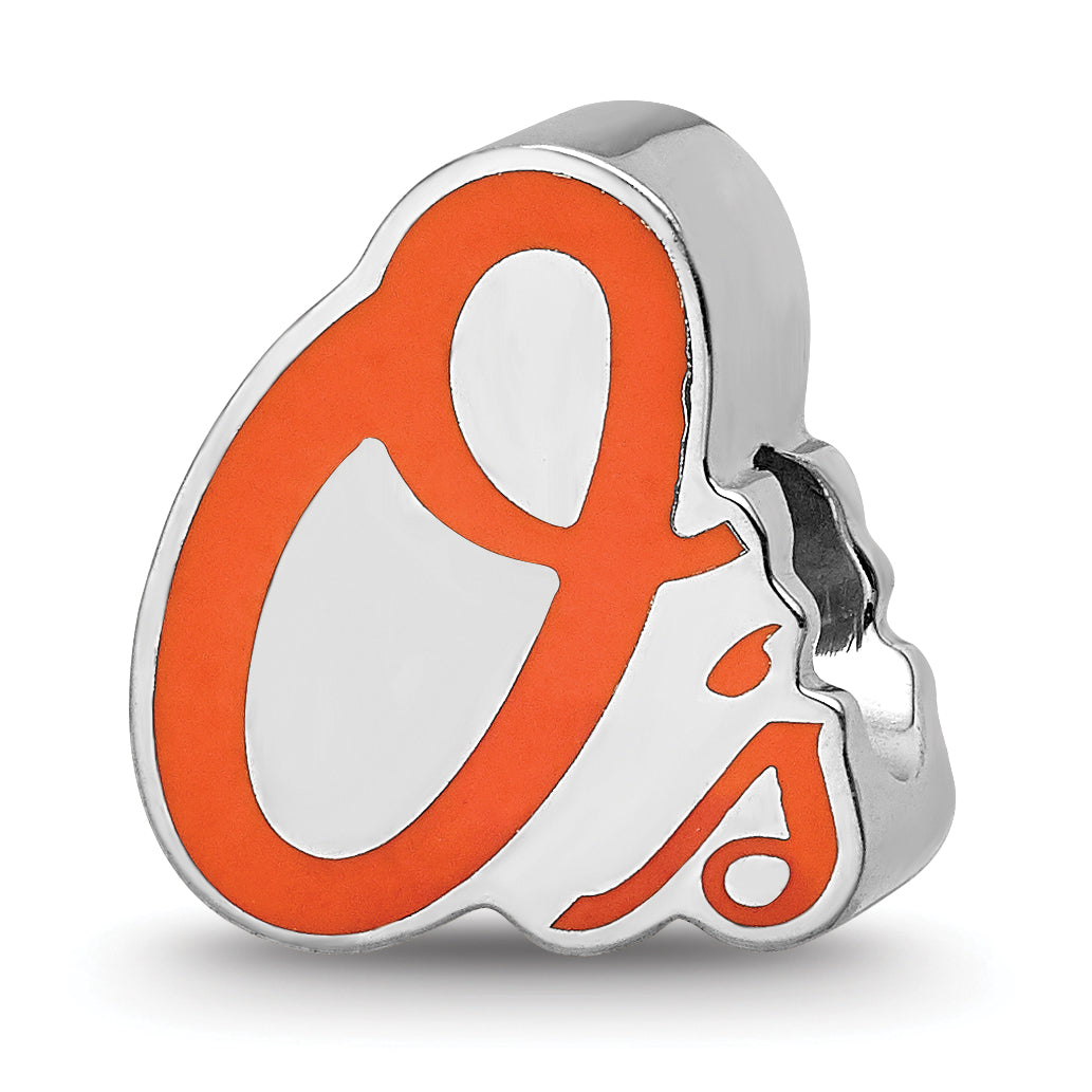 Sterling Silver Rhodium-plated MLB LogoArt Baltimore Orioles O's Enameled Bead