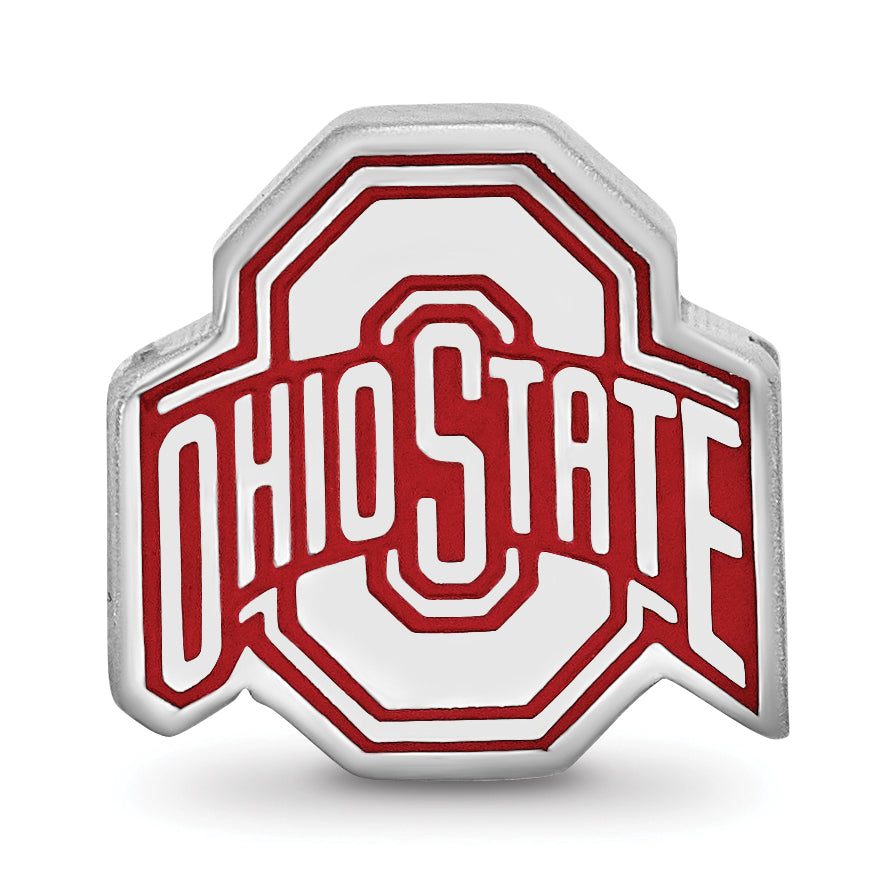 Sterling Silver Rhodium-plated LogoArt The Ohio State University Enameled Extruded Logo Bead