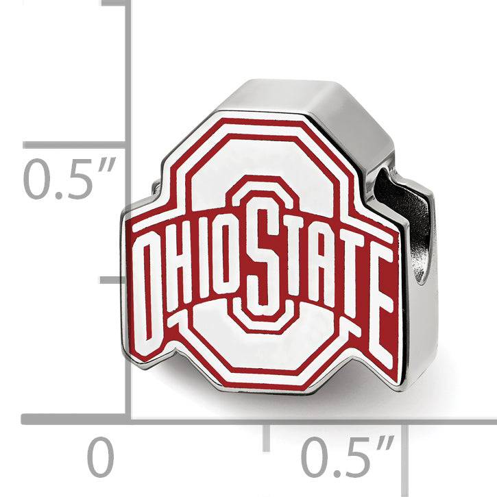 Sterling Silver Rhodium-plated LogoArt The Ohio State University Enameled Extruded Logo Bead