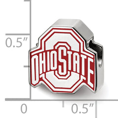 Sterling Silver Rhodium-plated LogoArt The Ohio State University Enameled Extruded Logo Bead