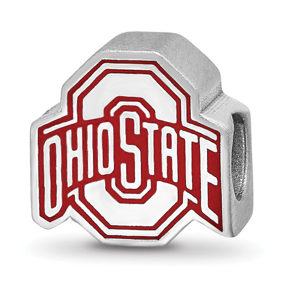 Sterling Silver Rhodium-plated LogoArt The Ohio State University Enameled Extruded Logo Bead