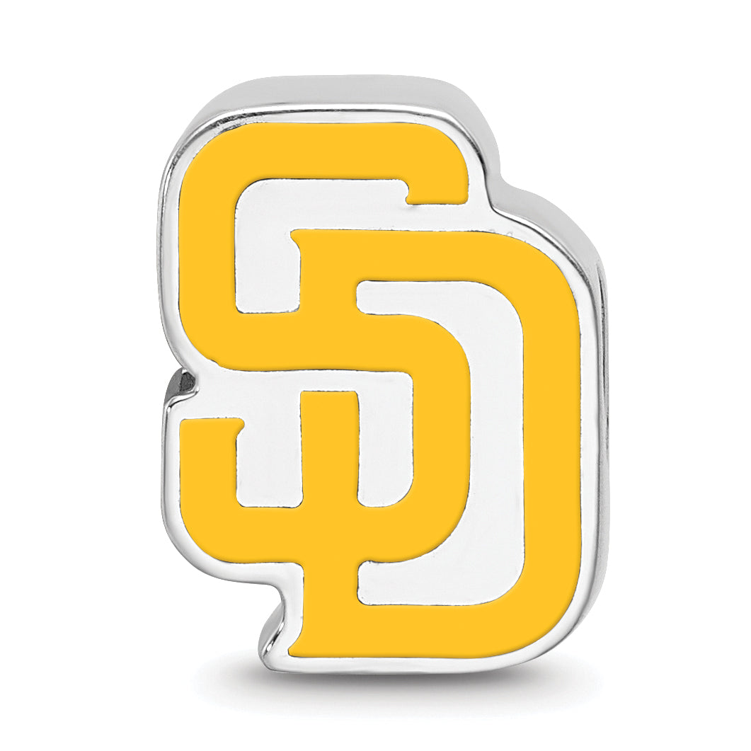 Sterling Silver Rhodium-plated MLB LogoArt San Diego Padres Letters S-D Enameled Bead