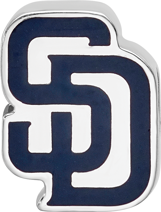 Sterling Silver Rhodium-plated MLB LogoArt San Diego Padres Letters S-D Enameled Bead