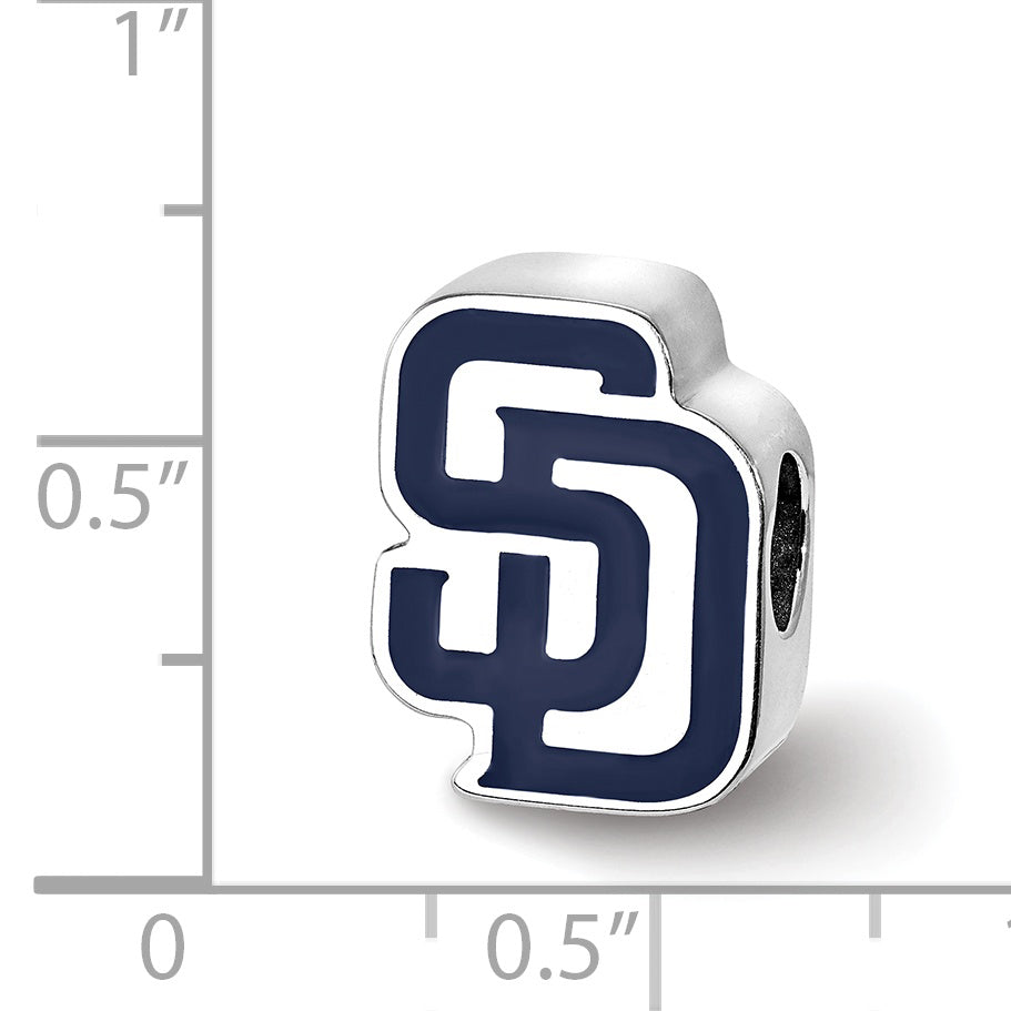 Sterling Silver Rhodium-plated MLB LogoArt San Diego Padres Letters S-D Enameled Bead