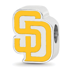 Sterling Silver Rhodium-plated MLB LogoArt San Diego Padres Letters S-D Enameled Bead