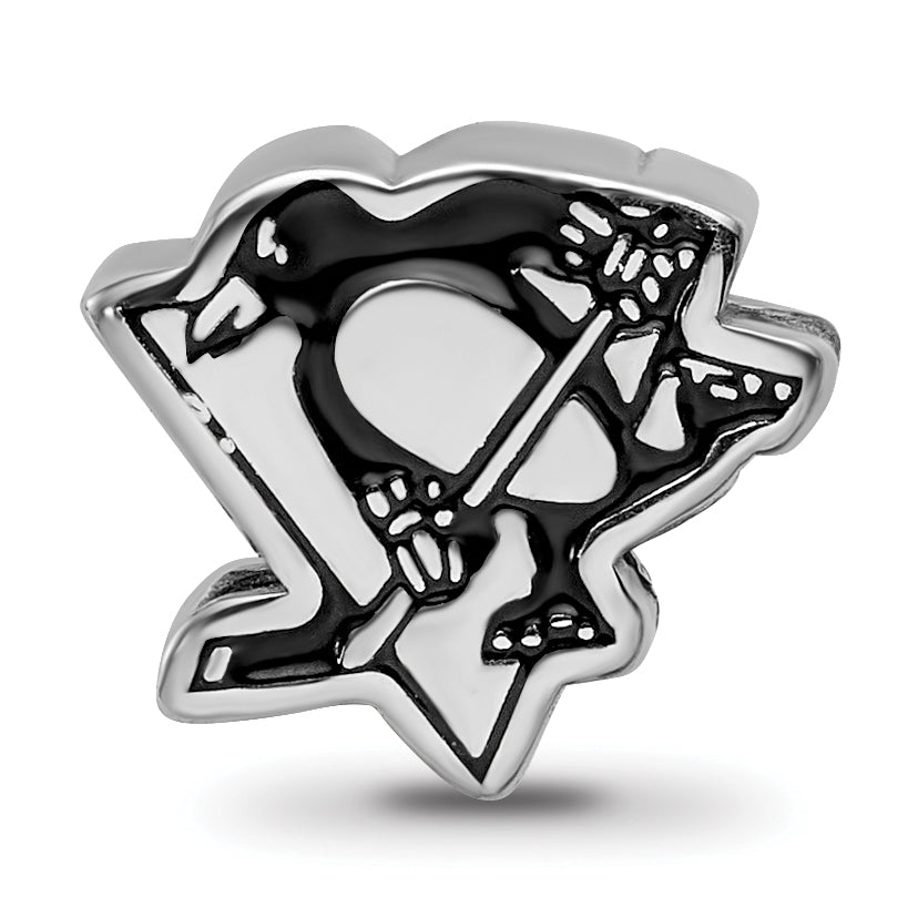 Sterling Silver Rhodium-plated NHL LogoArt Pittsburgh Penguins Logo Enameled Bead