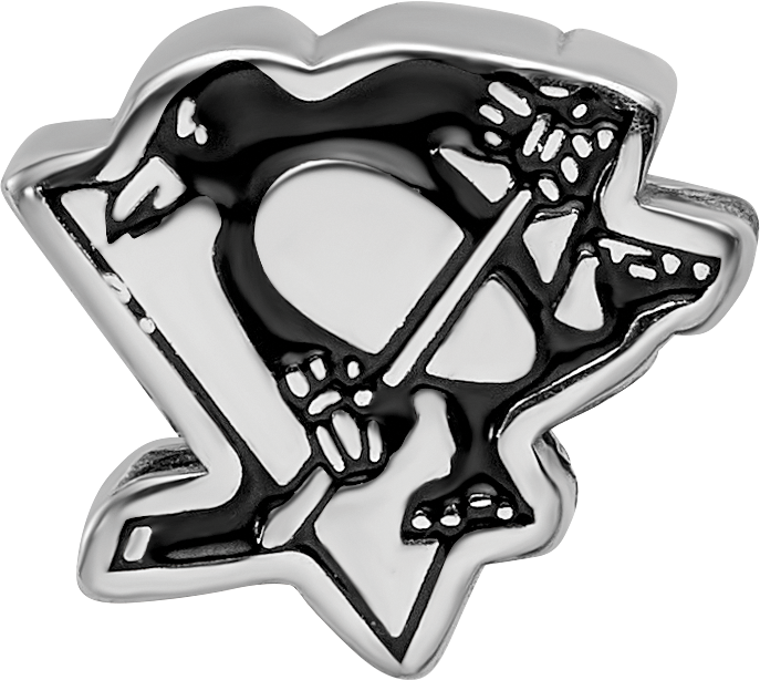 Sterling Silver Rhodium-plated NHL LogoArt Pittsburgh Penguins Logo Enameled Bead