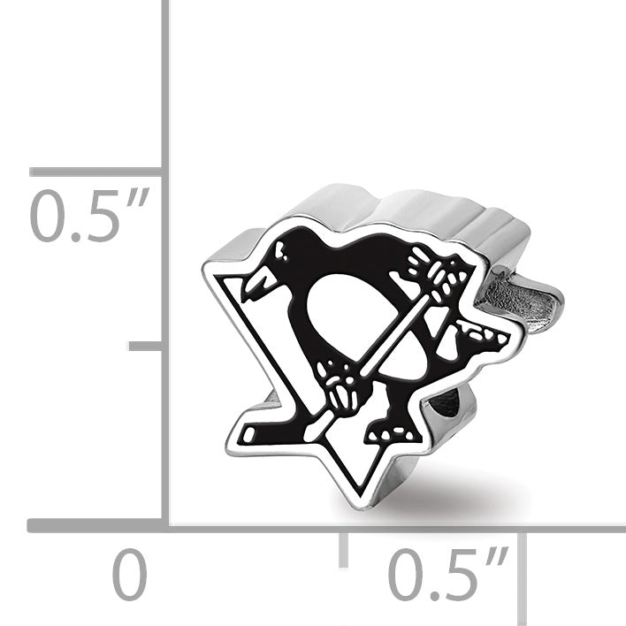 Sterling Silver Rhodium-plated NHL LogoArt Pittsburgh Penguins Logo Enameled Bead