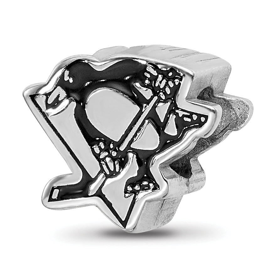 Sterling Silver Rhodium-plated NHL LogoArt Pittsburgh Penguins Logo Enameled Bead