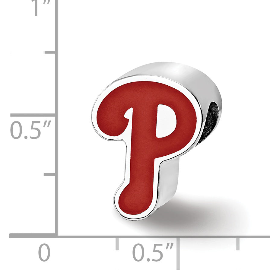 Sterling Silver Rhodium-plated MLB LogoArt Philadelphia Phillies Letter P Enameled Bead