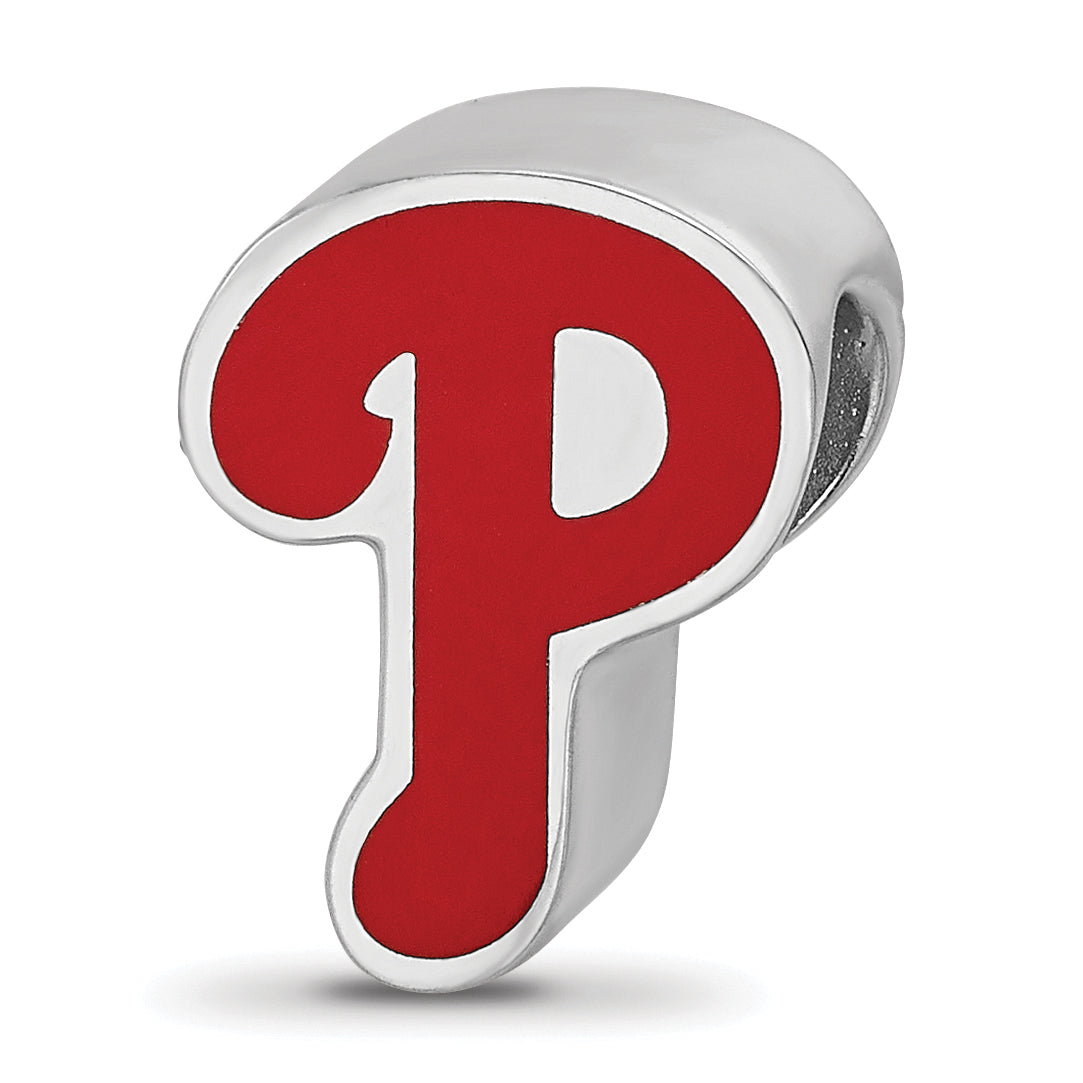 Sterling Silver Rhodium-plated MLB LogoArt Philadelphia Phillies Letter P Enameled Bead