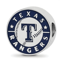 Sterling Silver Rhodium-plated MLB LogoArt Texas Rangers Enameled Bead