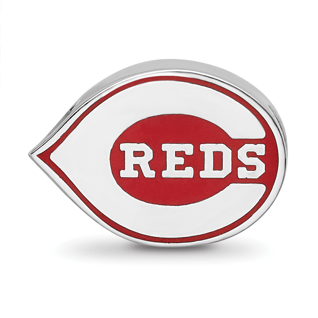 Sterling Silver Rhodium-plated MLB LogoArt Cincinnati Reds Enameled Bead