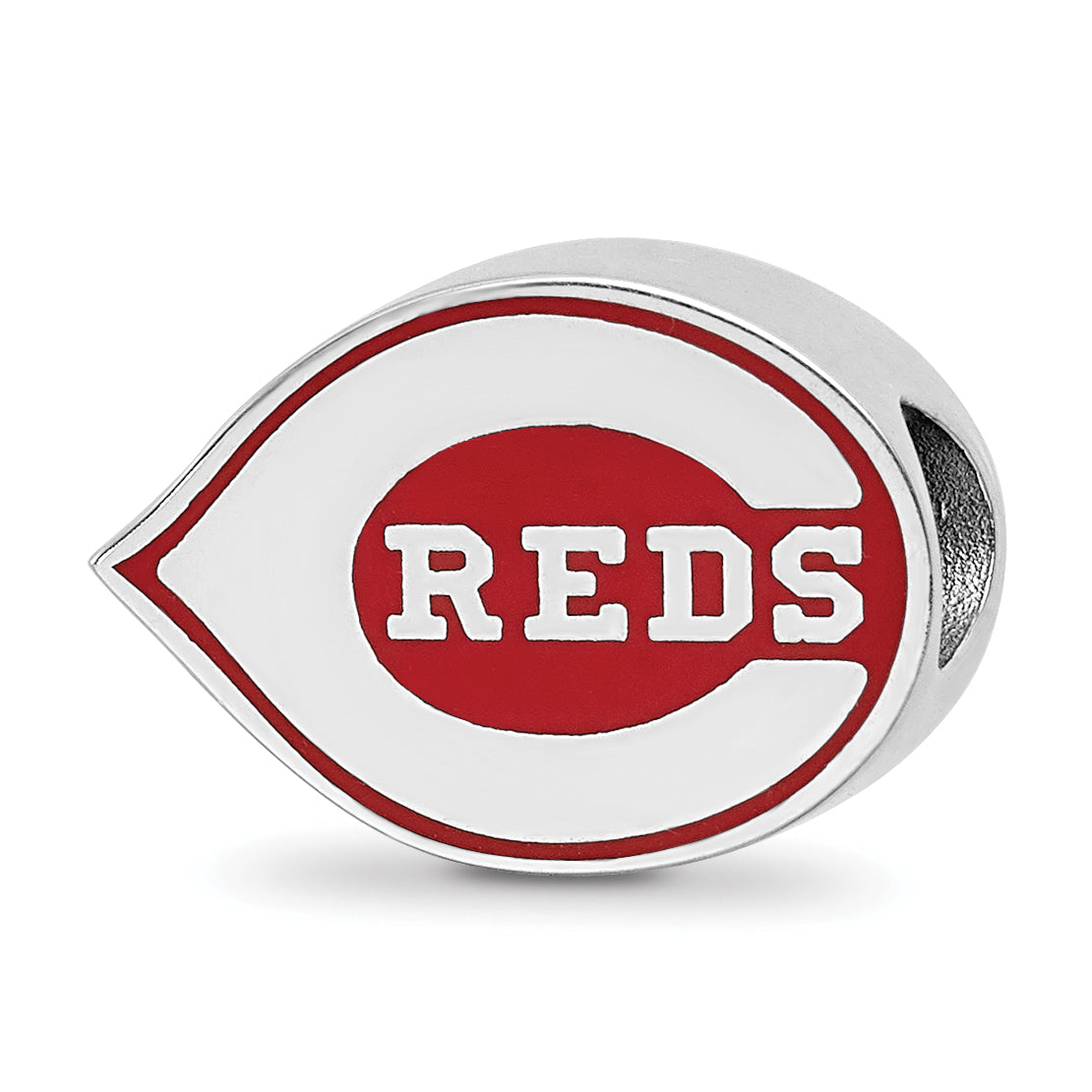 Sterling Silver Rhodium-plated MLB LogoArt Cincinnati Reds Enameled Bead