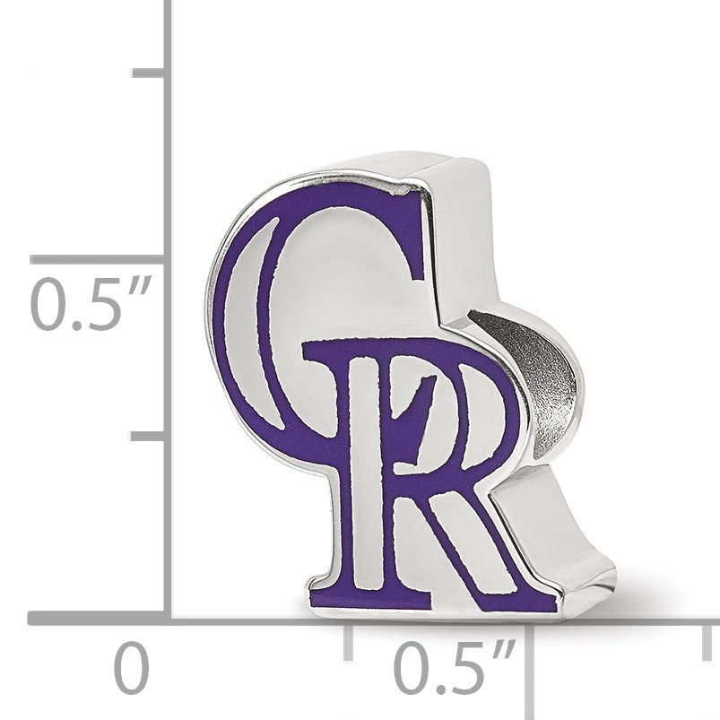 Sterling Silver Rhodium-plated MLB LogoArt Colorado Rockies Enameled Bead