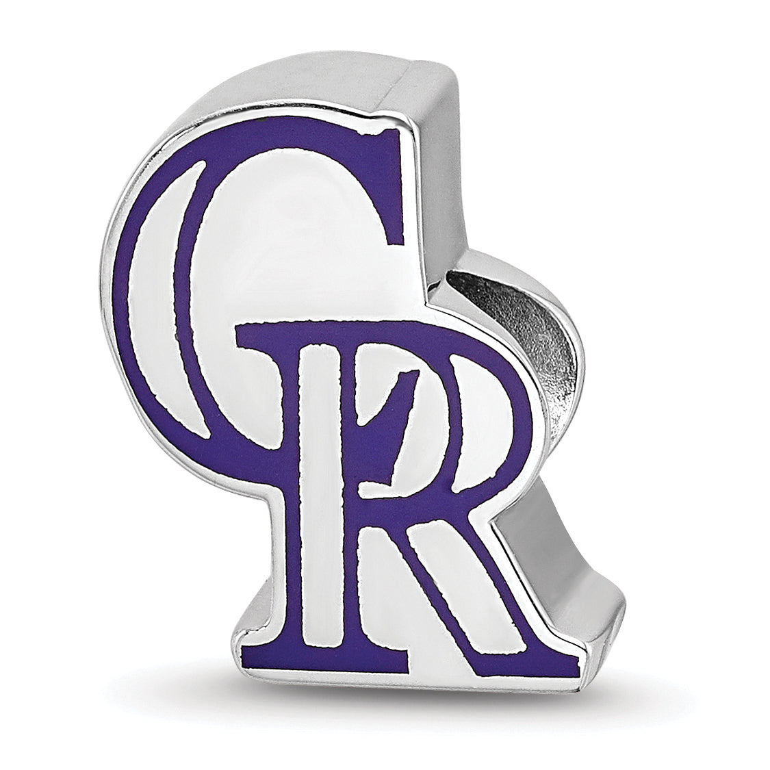 Sterling Silver Rhodium-plated MLB LogoArt Colorado Rockies Enameled Bead