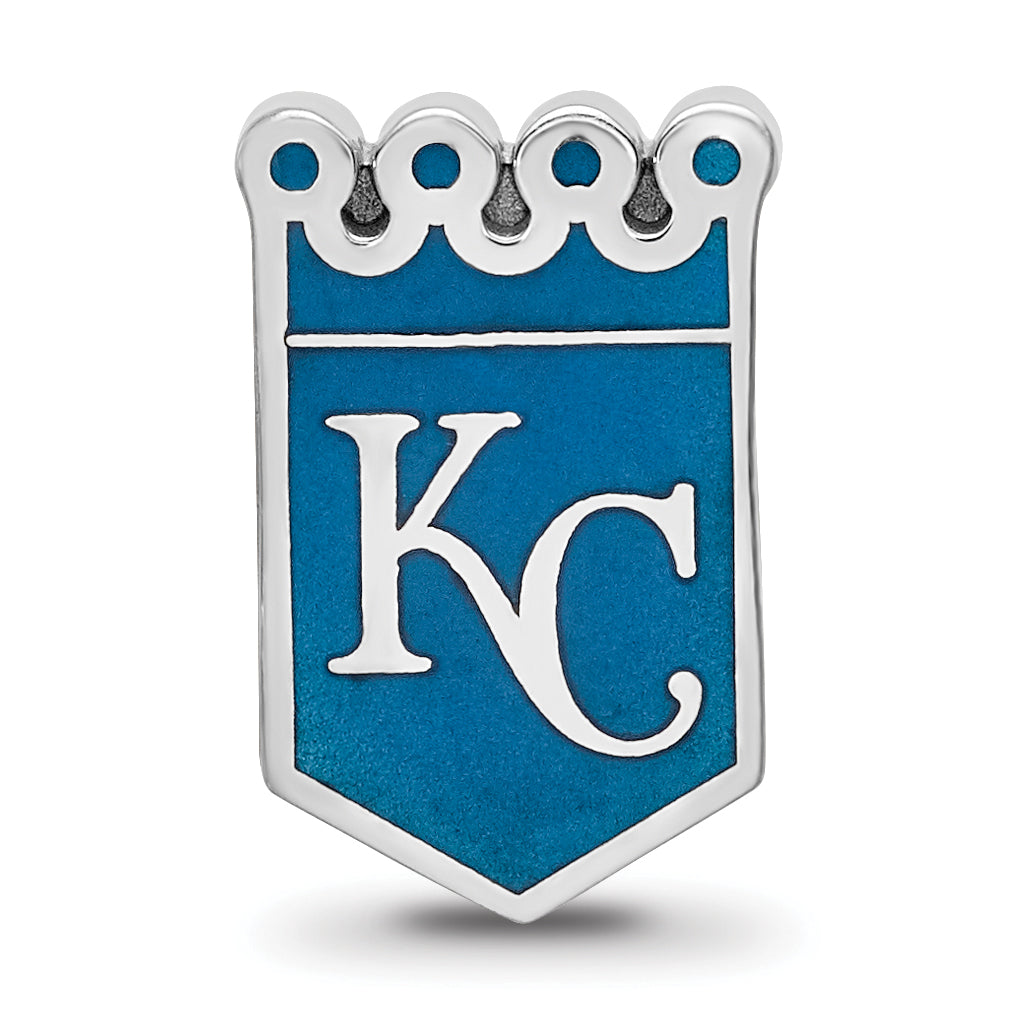 Sterling Silver Rhodium-plated MLB LogoArt Kansas City Royals K-C Crown Enameled Bead