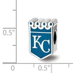 Sterling Silver Rhodium-plated MLB LogoArt Kansas City Royals K-C Crown Enameled Bead