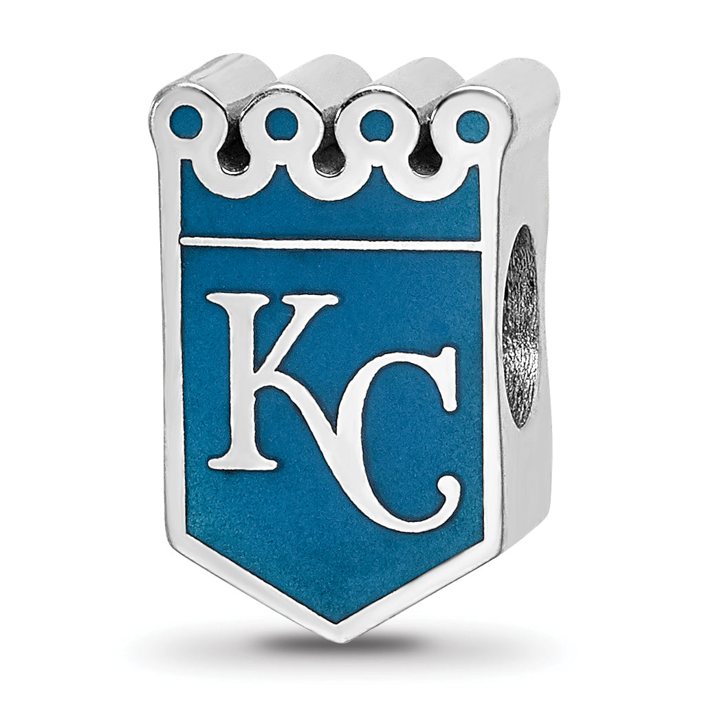 Sterling Silver Rhodium-plated MLB LogoArt Kansas City Royals K-C Crown Enameled Bead