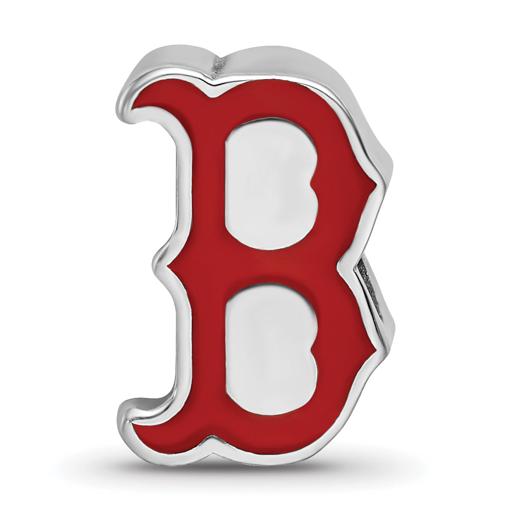 Sterling Silver Rhodium-plated MLB LogoArt Boston Red Sox Letter B Enameled Bead