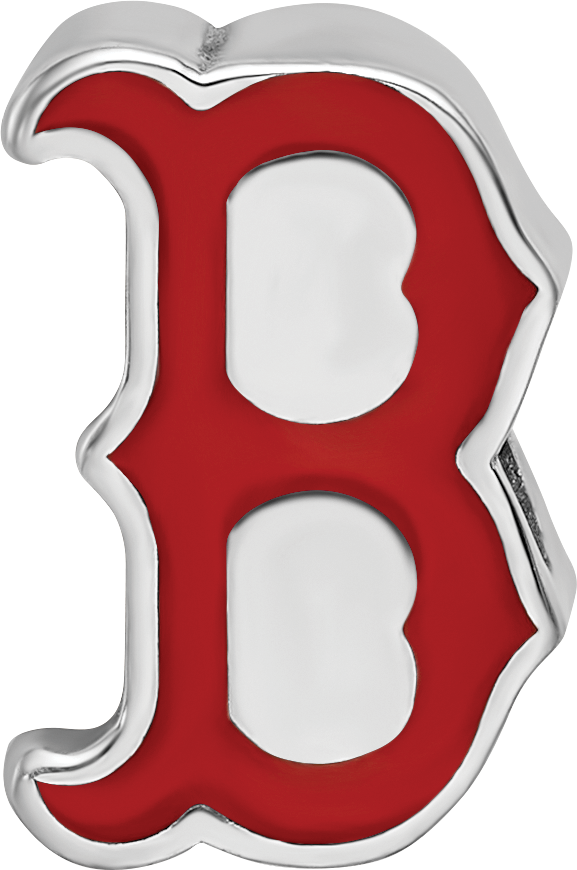 Sterling Silver Rhodium-plated MLB LogoArt Boston Red Sox Letter B Enameled Bead