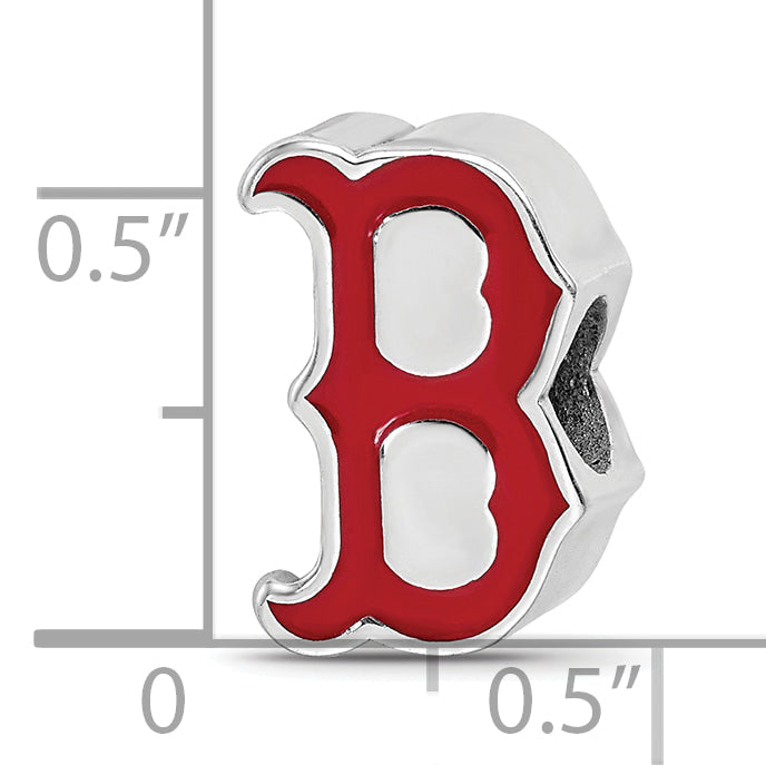 Sterling Silver Rhodium-plated MLB LogoArt Boston Red Sox Letter B Enameled Bead