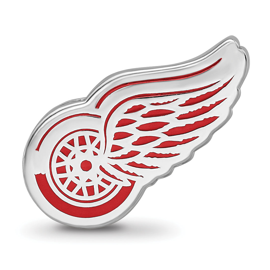 Sterling Silver Rhodium-plated NHL LogoArt Detroit Red Wings Enameled Bead