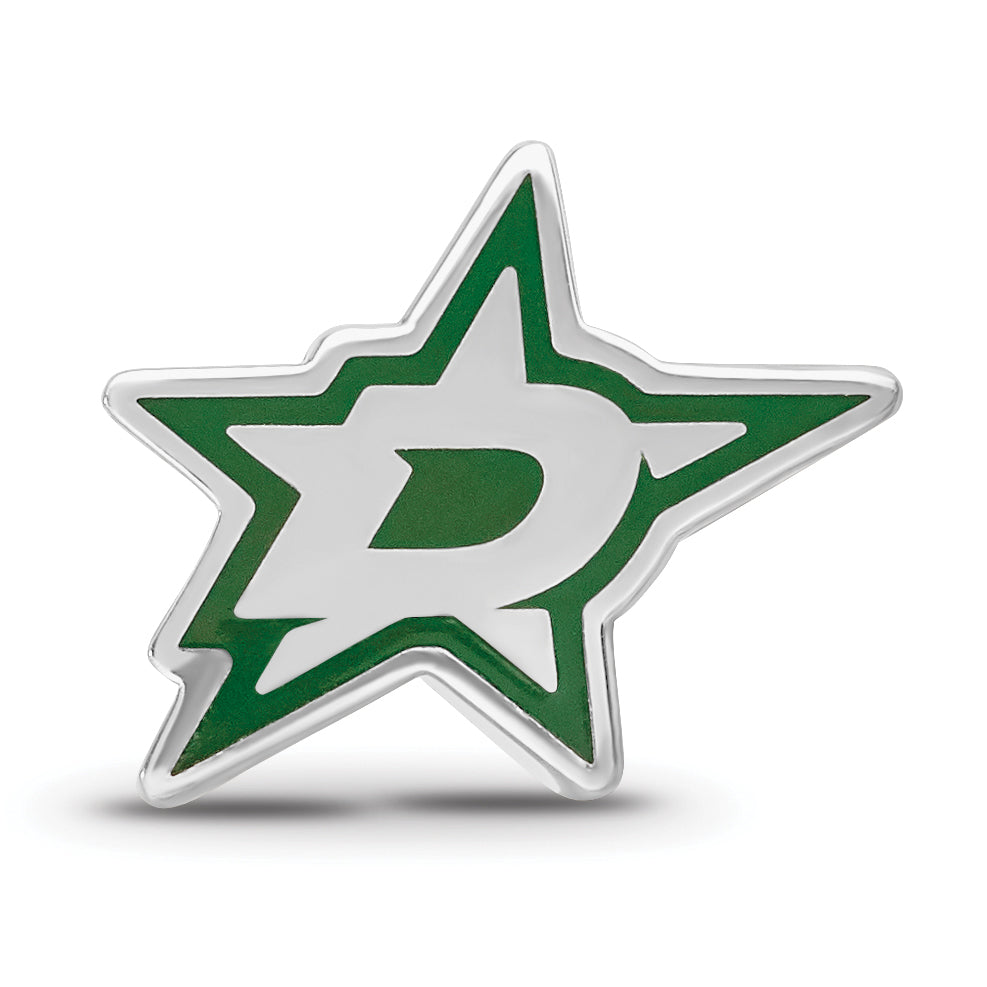 Sterling Silver Rhodium-plated NHL LogoArt Dallas Stars Enameled Bead