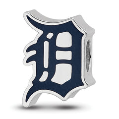 Sterling Silver Rhodium-plated MLB LogoArt Detroit Tigers Letter D Enameled Bead