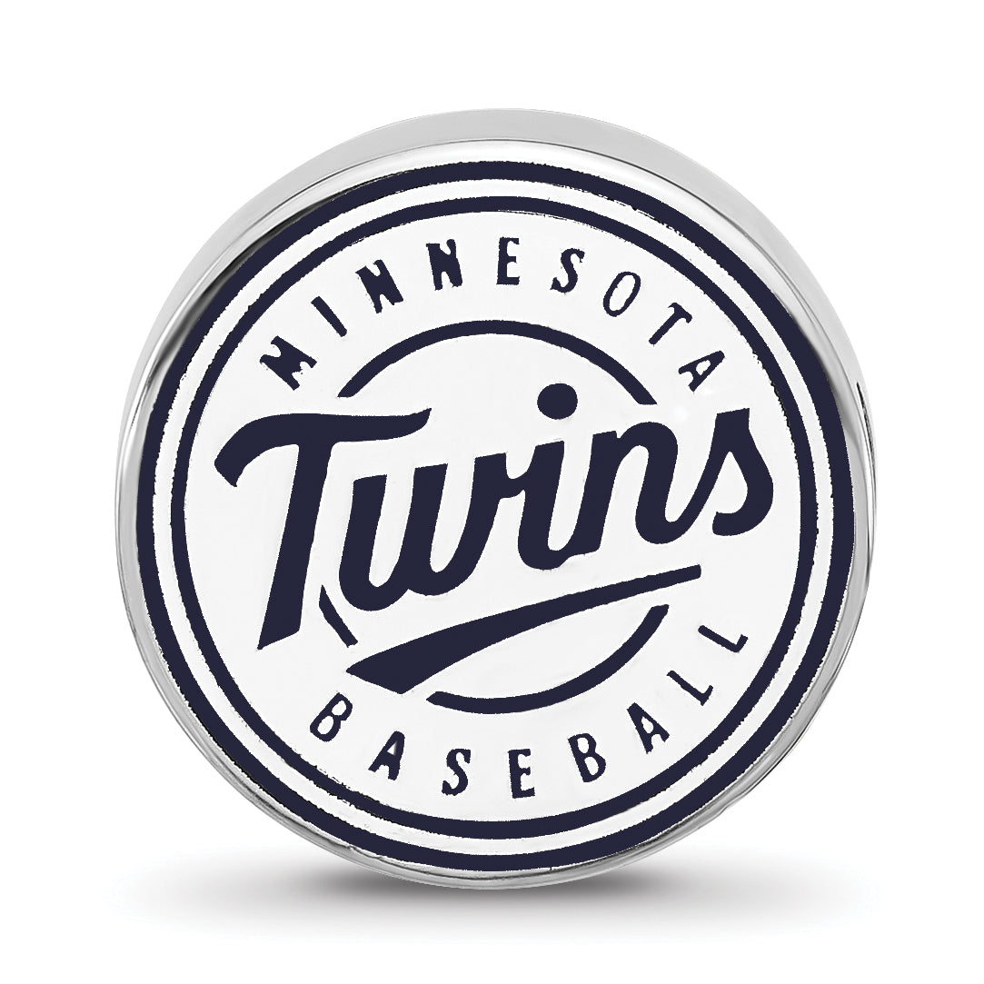 Sterling Silver Rhodium-plated MLB LogoArt Minnesota Twins Baseball Club Enameled Bead