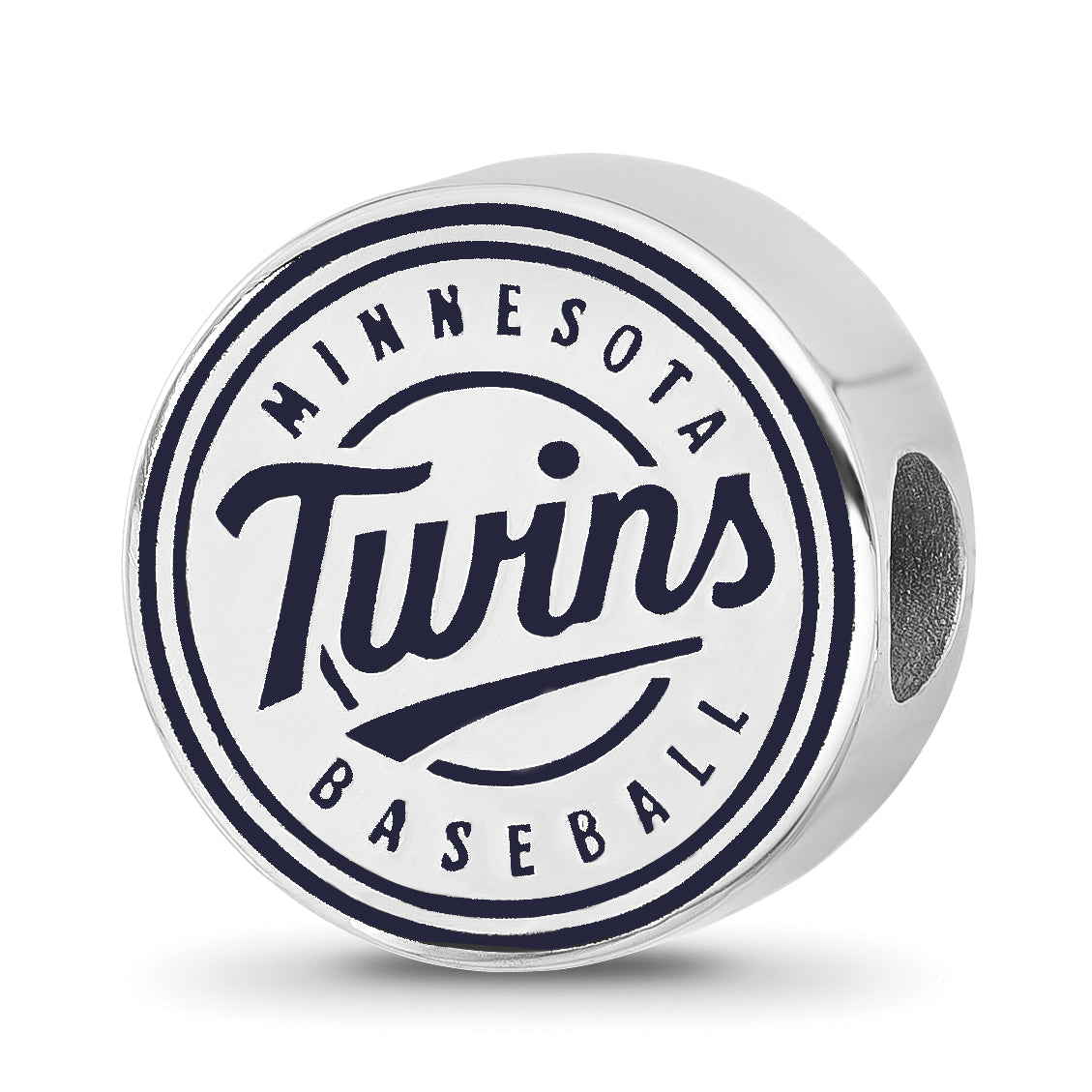 Sterling Silver Rhodium-plated MLB LogoArt Minnesota Twins Baseball Club Enameled Bead