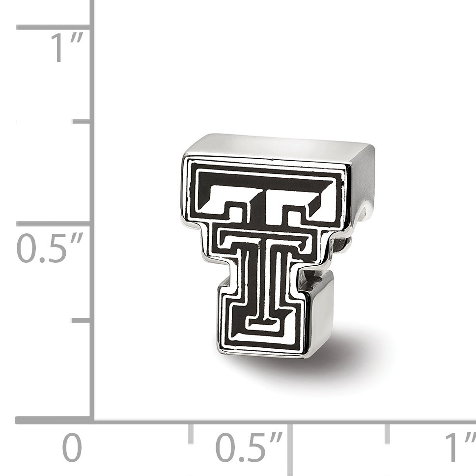 Sterling Silver Rhodium-plated LogoArt Texas Tech University T-T Enameled Logo Bead