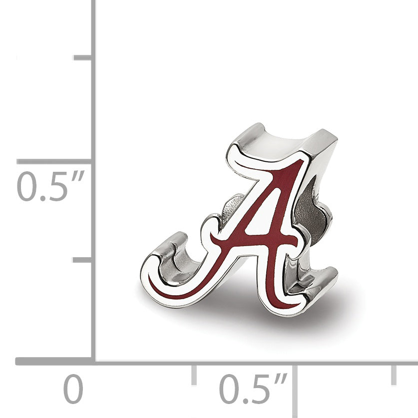 Sterling Silver Rhodium-plated LogoArt University of Alabama Letter A Enameled Bead