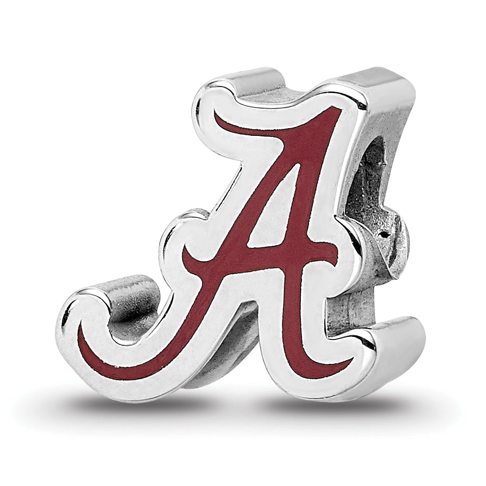 Sterling Silver Rhodium-plated LogoArt University of Alabama Letter A Enameled Bead