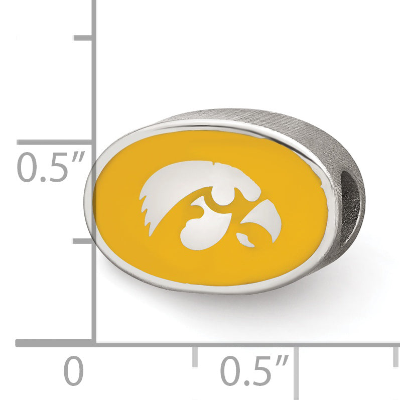 Sterling Silver Rhodium-plated LogoArt The University of Iowa Hawk Enameled 1-sided Bead