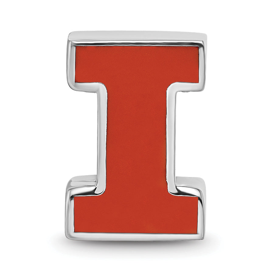 Sterling Silver Rhodium-plated LogoArt University of Illinois Letter I Enameled Logo Bead