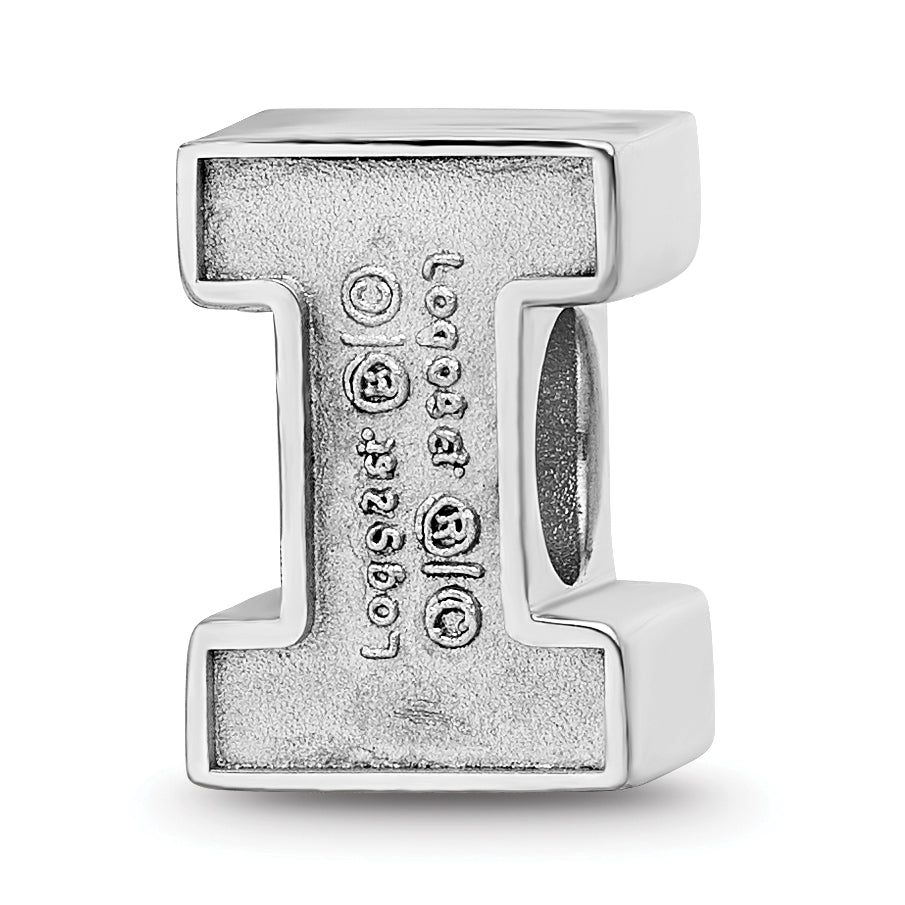 Sterling Silver Rhodium-plated LogoArt University of Illinois Letter I Enameled Logo Bead