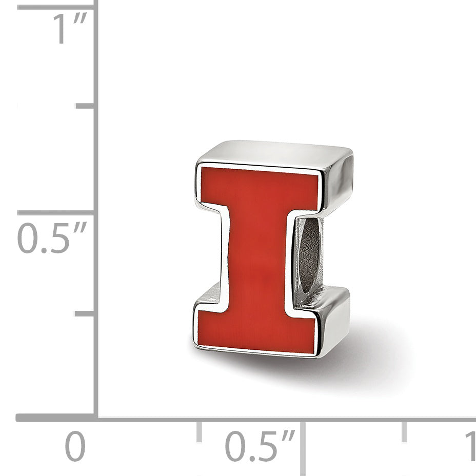 Sterling Silver Rhodium-plated LogoArt University of Illinois Letter I Enameled Logo Bead