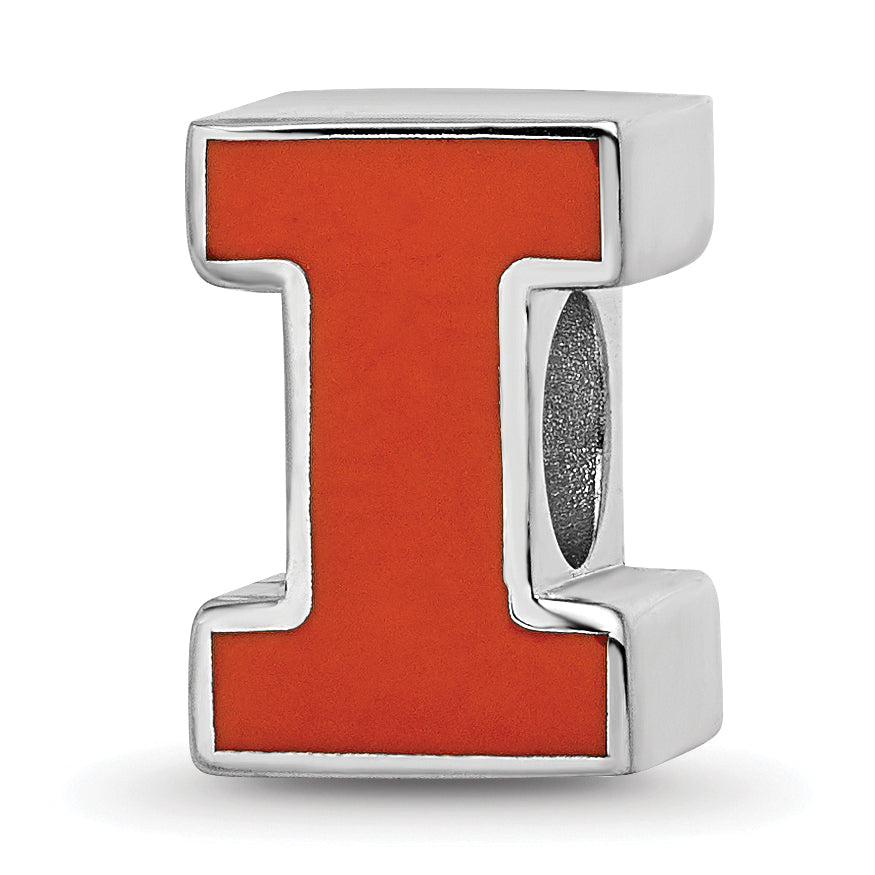 Sterling Silver Rhodium-plated LogoArt University of Illinois Letter I Enameled Logo Bead