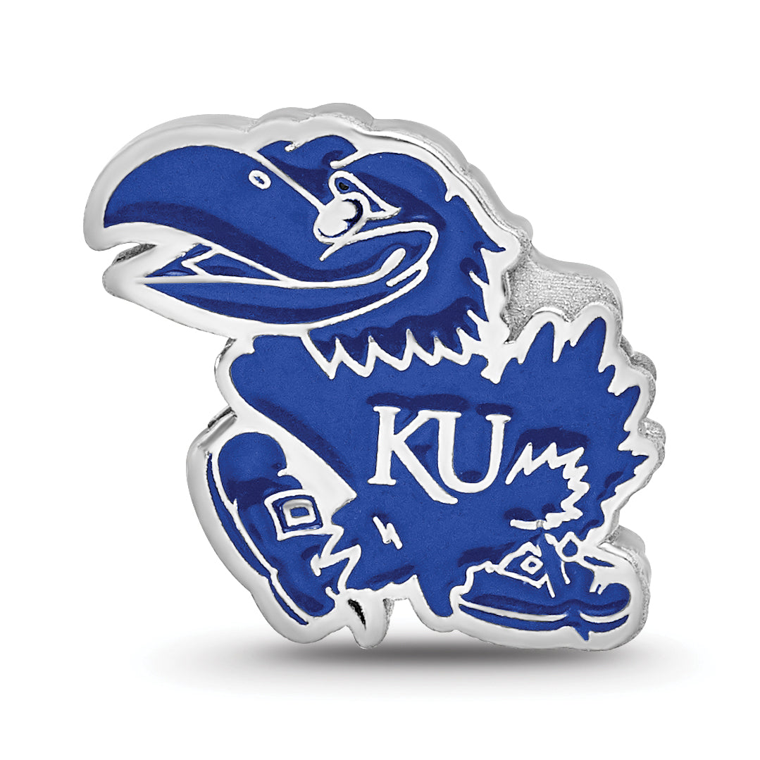 Sterling Silver Rhodium-plated LogoArt The University of Kansas Jayhawk Enameled Logo Bead