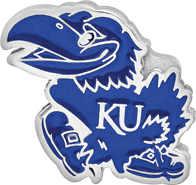 Sterling Silver Rhodium-plated LogoArt The University of Kansas Jayhawk Enameled Logo Bead