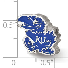 Sterling Silver Rhodium-plated LogoArt The University of Kansas Jayhawk Enameled Logo Bead