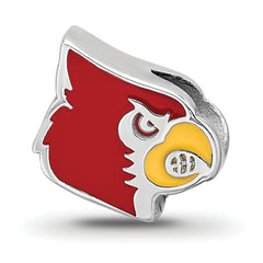 Sterling Silver Rhodium-plated LogoArt University of Louisville Cardinal Enameled Logo Bead