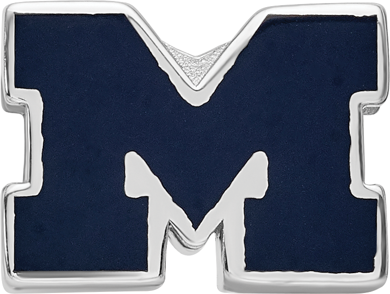 Sterling Silver Rhodium-plated LogoArt University of Michigan Letter M Blue Enameled 1-sided Bead