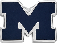 Sterling Silver Rhodium-plated LogoArt University of Michigan Letter M Blue Enameled 1-sided Bead