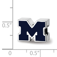 Sterling Silver Rhodium-plated LogoArt University of Michigan Letter M Blue Enameled 1-sided Bead