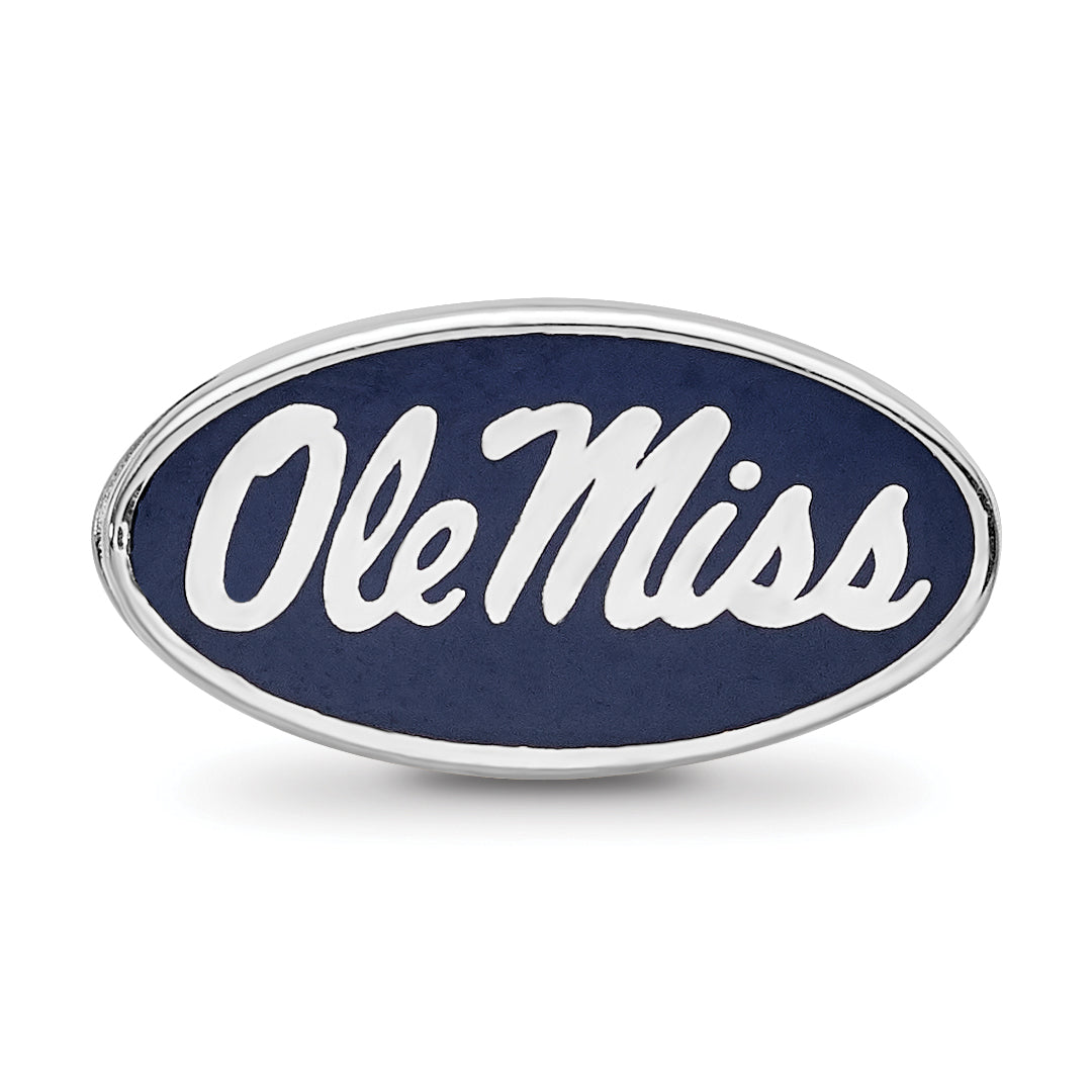 Sterling Silver Rhodium-plated LogoArt University of Mississippi Ole Miss Oval Enameled Bead