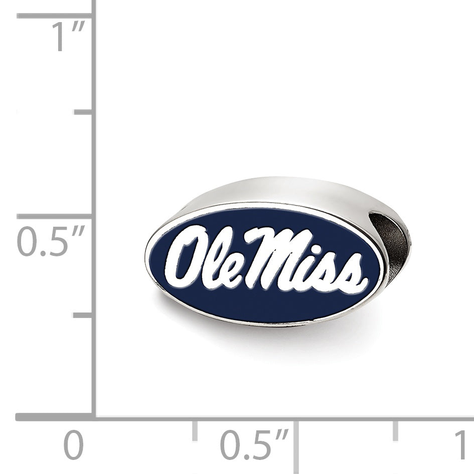 Sterling Silver Rhodium-plated LogoArt University of Mississippi Ole Miss Oval Enameled Bead