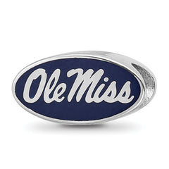 Sterling Silver Rhodium-plated LogoArt University of Mississippi Ole Miss Oval Enameled Bead